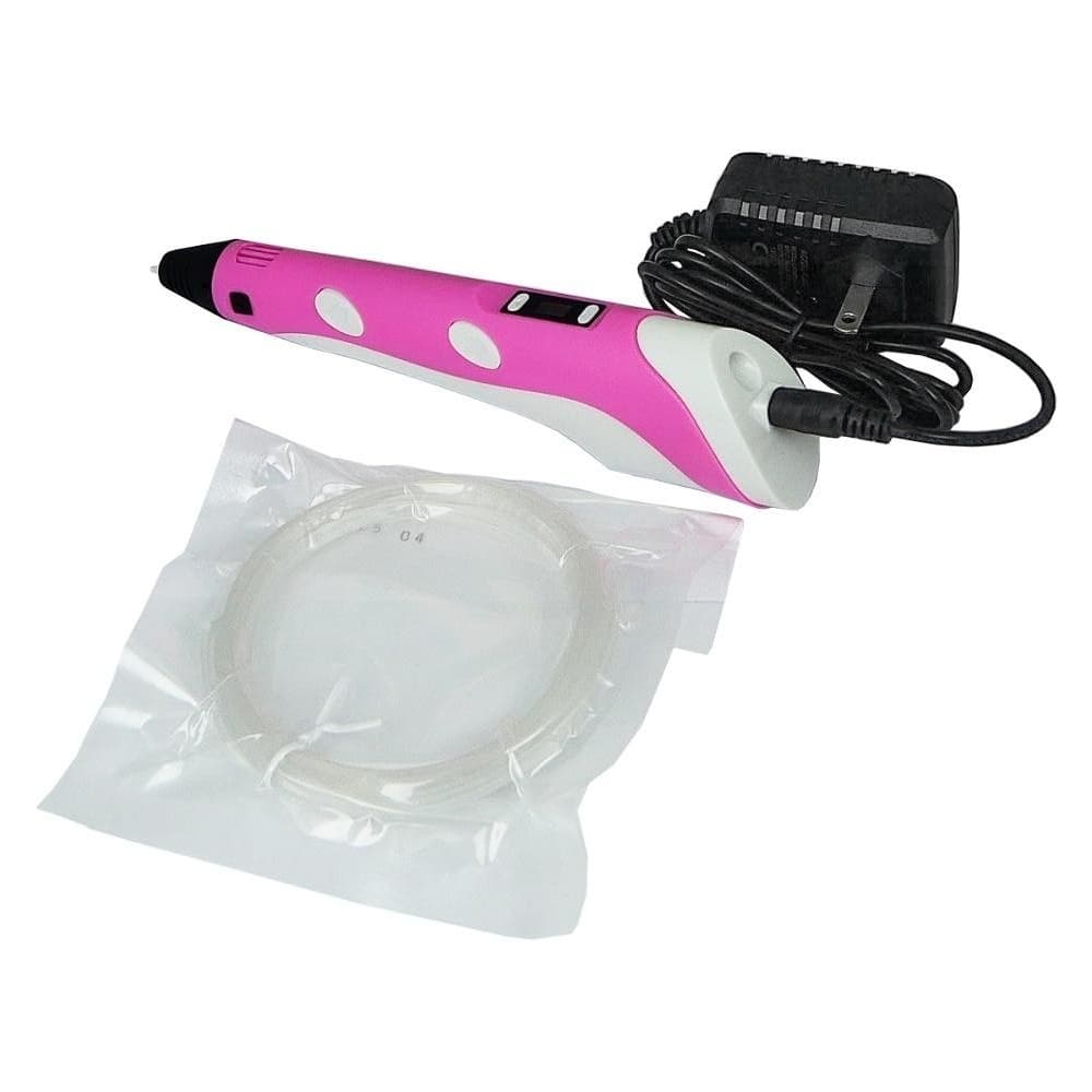 3D-ручка с LCD дисплеем 3042-1H 5B/2А, сопло 0.6 мм, темп. 160-235 гр С, контроль скорости, ABS/PLA 1.75 мм, розовая