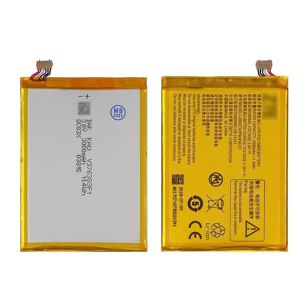 Акумулятор ZTE Blade S6 Lux, Blade X9, Li3830T43P6h856337, High Copy | 1 міс. гарантії | АКБ, батарея, аккумулятор