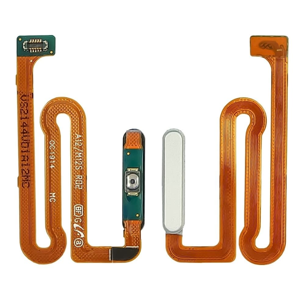 Шлейф Samsung SM-A125 Galaxy A12, SM-M127 Galaxy M12, кнопки включения, сканера отпечатка пальца (Touch ID), білий, Original (PRC)