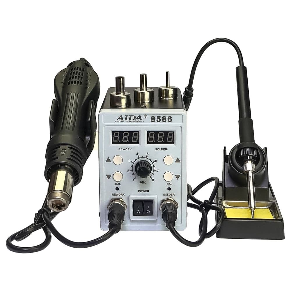 Паяльная станция Aida 8586, фен, паяльник с нагревательным элементом Hakko, цифровая индикация | гарантия 6 мес.
