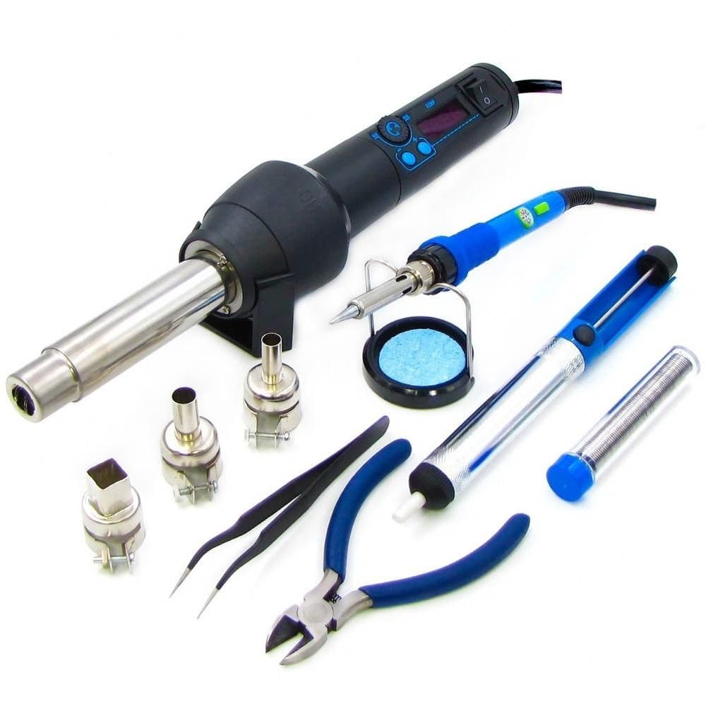 Паяльный набор в кейсе WEP 8858-I & 947-III, паяльник 947-III, термофен 8858-I, инструменты и расходники
