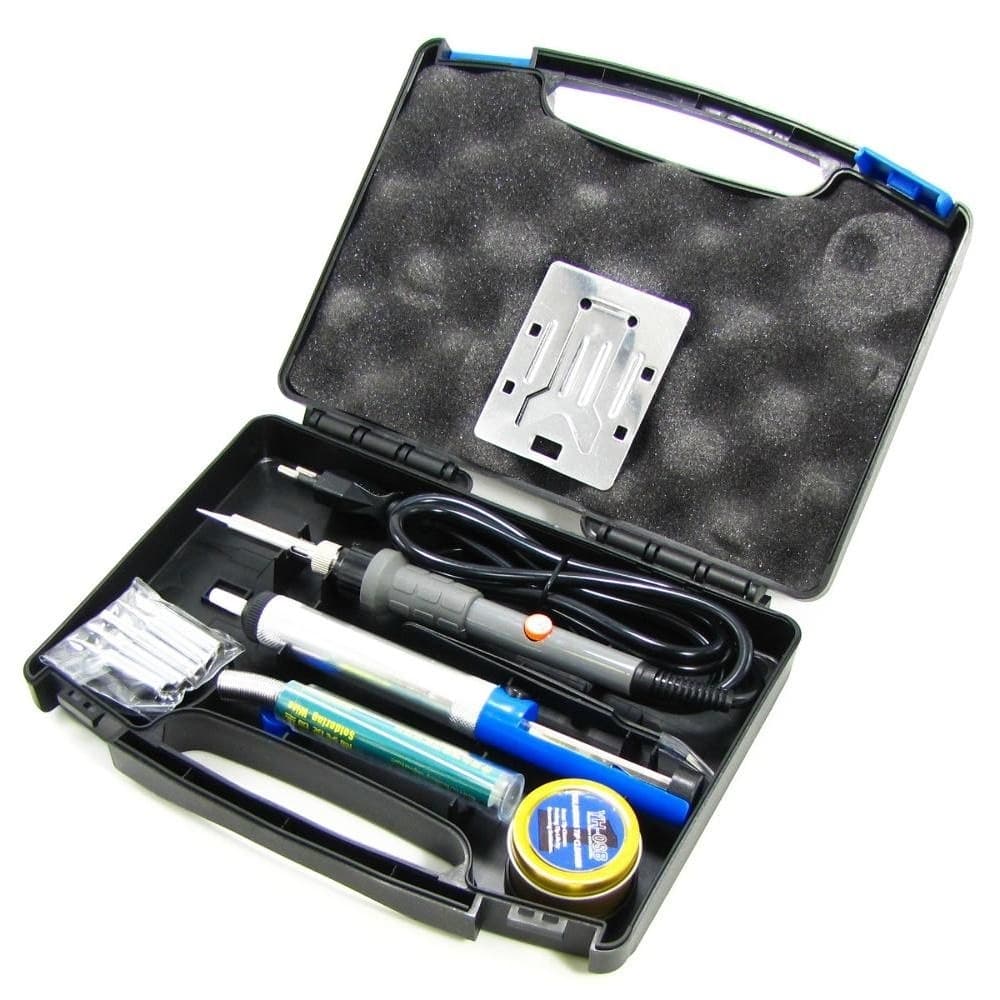 Паяльный набор WEP 947-II, в кейсе, паяльник, 60 Вт, регулировка тепературы 200-450 C, жало 900M (6шт в комплекте), инструменты и расходники