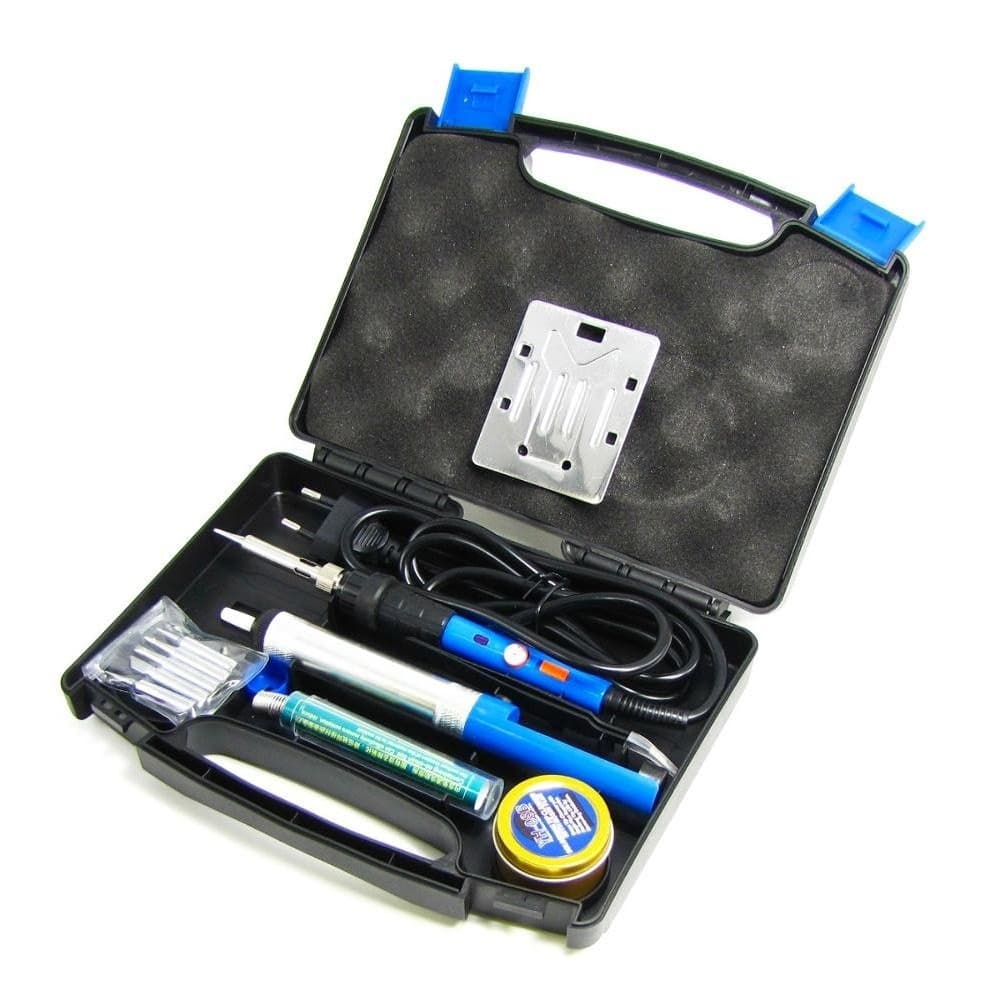 Паяльный набор WEP 947-III, в кейсе, паяльник с выключателем, 60 W, регулировка температуры 200-450 °C, жало 900M (6 шт в комплекте), инструменты и расходники