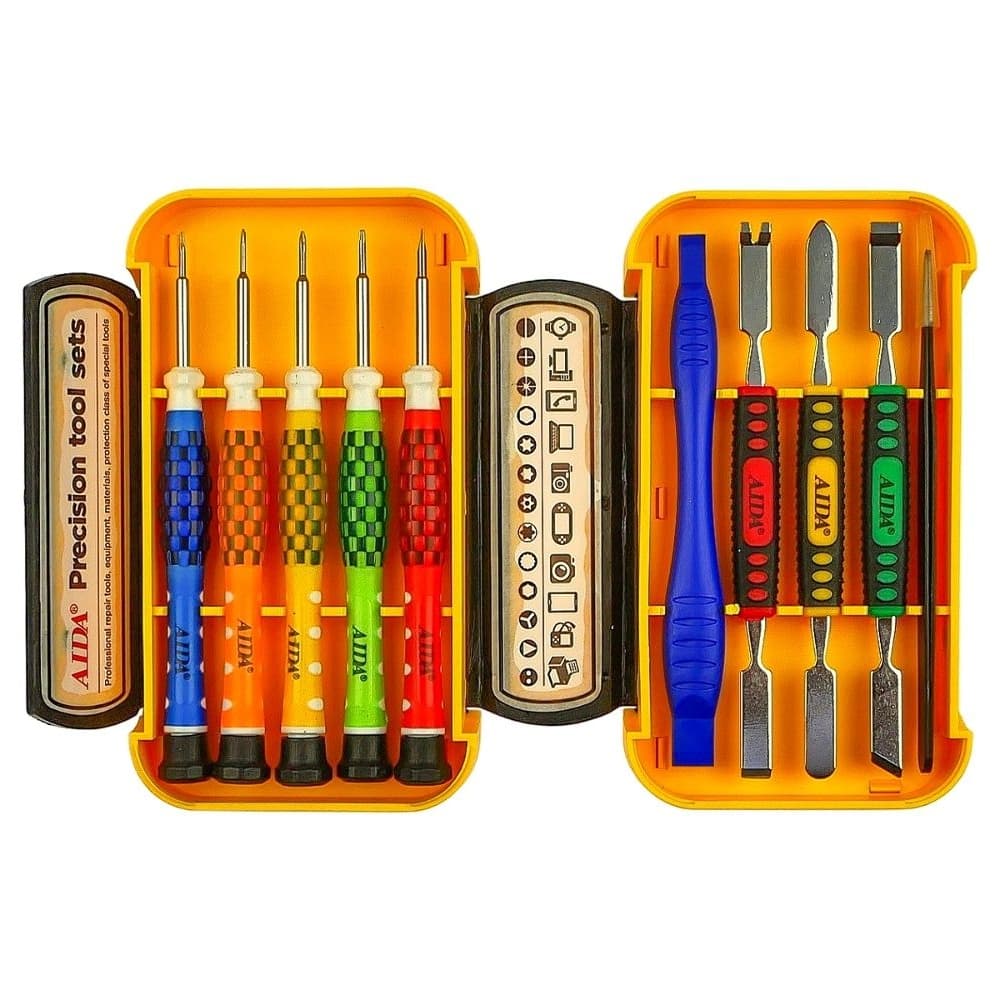 Набір інструментів AIDA AD-3010 (викрутки: Y0.6, -2.0, +1.2, *0.8, *1.2, 4 двосторонні лопатки, пінцет прямий)