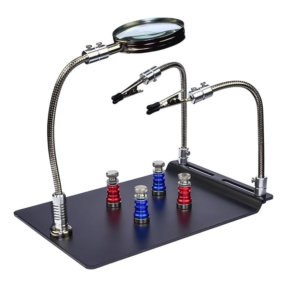 Тримач плат TE-804, с линзой (d=62 мм, 3x) и магнитными держателями плат (4 шт) | держатель