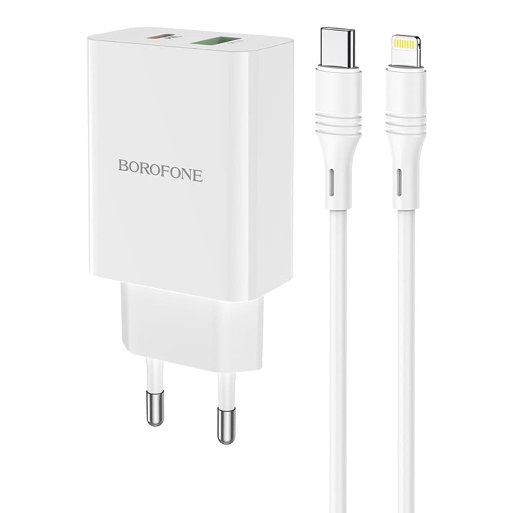 Сетевое зарядное устройство Borofone BA56A, Power Delivery, Quick Charge 3.0, 20 Вт, с кабелем Type-C на Lightning, белое