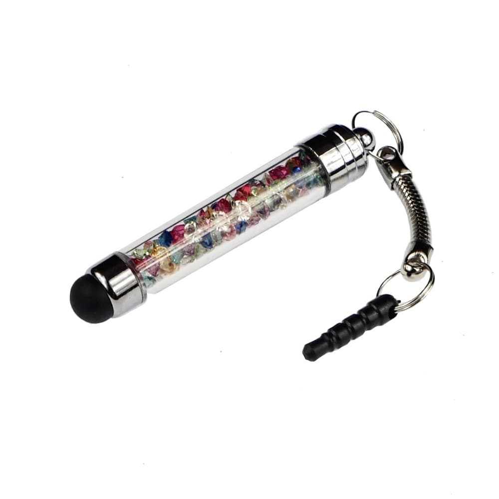 Стилус-брелок емкостный, с разноцветными кристаллами
