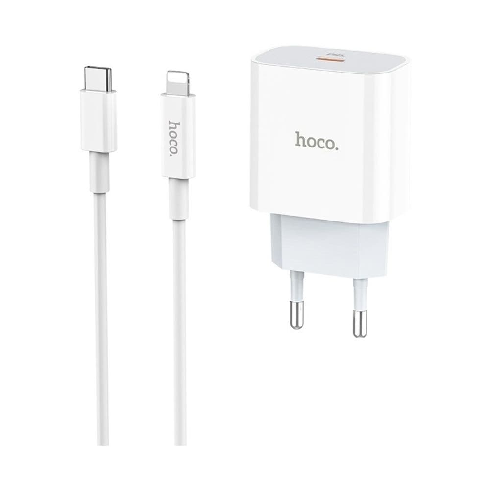 Сетевое зарядное устройство Hoco C76A Plus, Type-C, 3.0 А, Power Delivery, Quick Charge 3.0, 20 Вт, Type-C на Lightning, белое