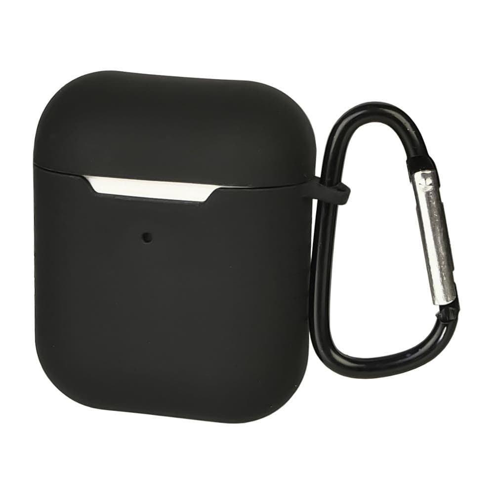 Чехол силиконовый с карабином Apple AirPods, AirPods 2, чорний