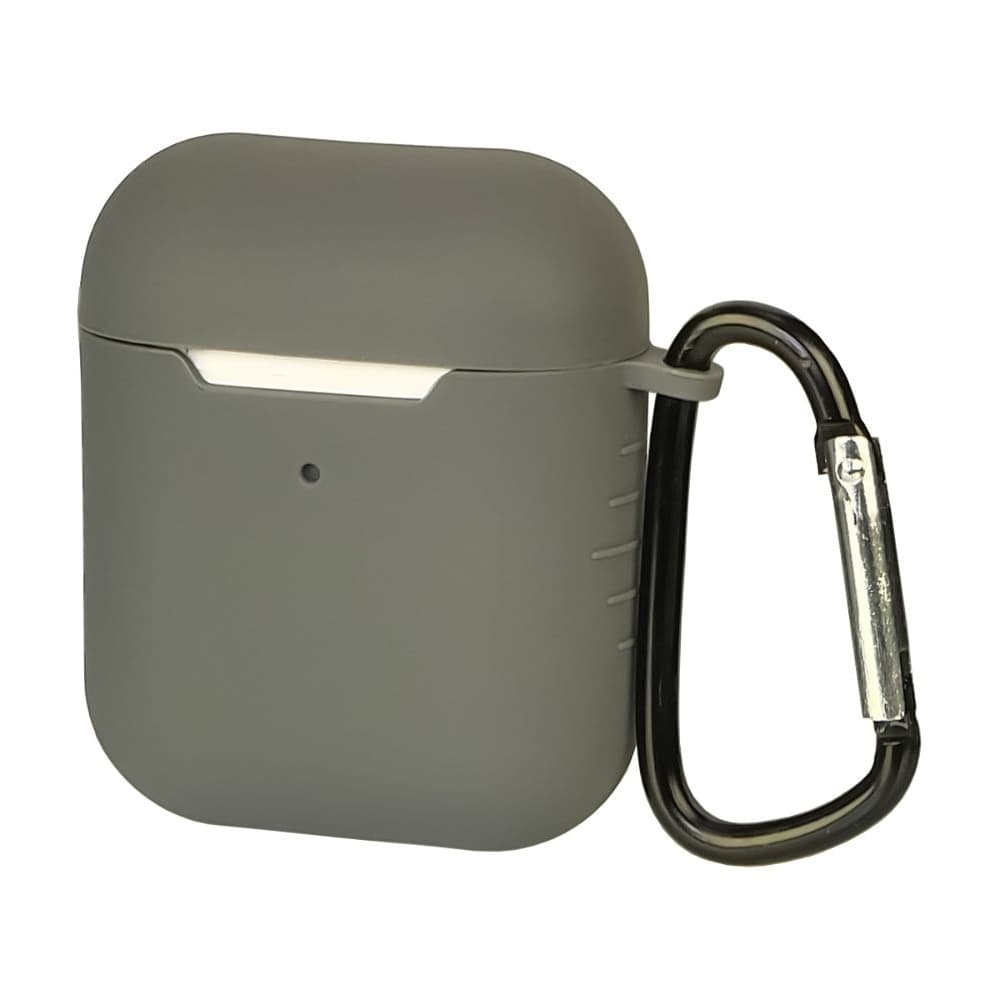 Чехол силиконовый с карабином Apple AirPods, AirPods 2, сірий