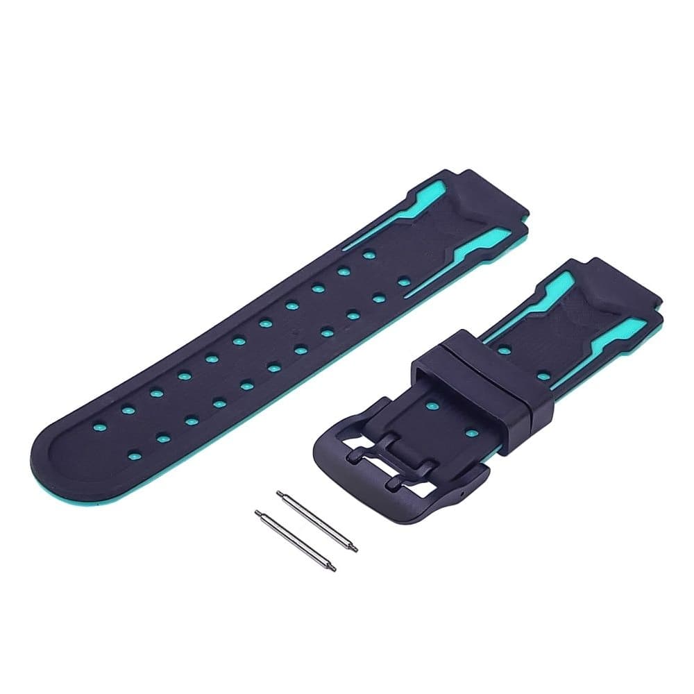 Ремешок детских часов 16 мм, чорний, бирюзовый