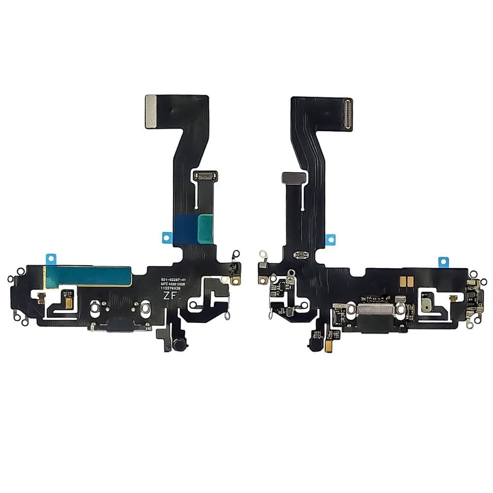 Плата зарядки Apple iPhone 12, iPhone 12 Pro, шлейф коннектора зарядки, черная, с микрофоном