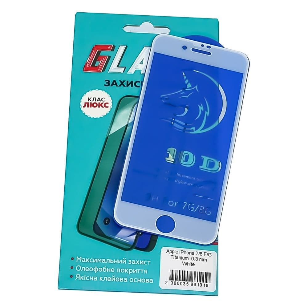 Захисне скло Apple iPhone 7, iPhone 8, iPhone SE 2020, iPhone SE 2022, біле, Люкс, 0.3 мм, Titanium, iNobi, Full Glue, клей на усій поверхні, сумісне з чохлом | Закаленное защитное стекло