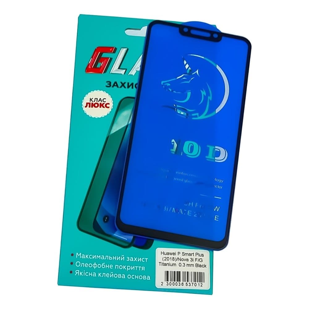 Захисне скло Huawei P Smart Plus, Mate 20 Lite, Nova 3i, чорне, Люкс, 0.3 мм, Titanium, iNobi, Full Glue, клей на усій поверхні, сумісне з чохлом | Закаленное защитное стекло