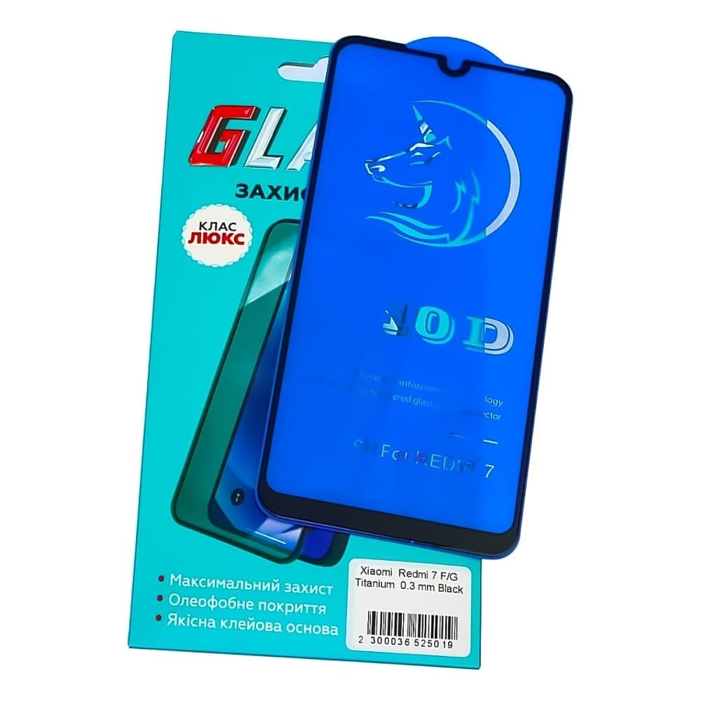 Захисне скло Xiaomi Redmi 7, M1810F6LG, M1810F6LH, M1810F6LI, чорне, Люкс, 0.3 мм, 2.5D, Titanium, iNobi, Full Glue, клей на усій поверхні, сумісне з чохлом | Закаленное защитное стекло