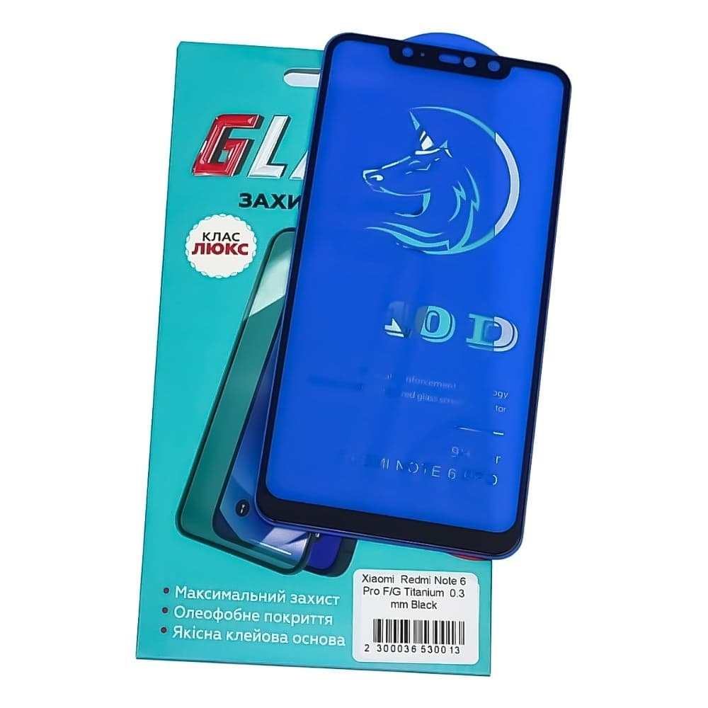 Захисне скло Xiaomi Redmi Note 6 Pro, M1806E7TG, M1806E7TH, M1806E7TI, чорне, Люкс, 0.3 мм, 2.5D, Titanium, iNobi, Full Glue, клей на усій поверхні, сумісне з чохлом | Закаленное защитное стекло