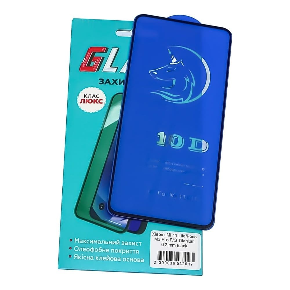 Захисне скло Xiaomi Mi 11 Lite, Poco M3 Pro, чорне, Люкс, 0.3 мм, 2.5D, Titanium, iNobi, Full Glue, клей на усій поверхні, сумісне з чохлом | Закаленное защитное стекло