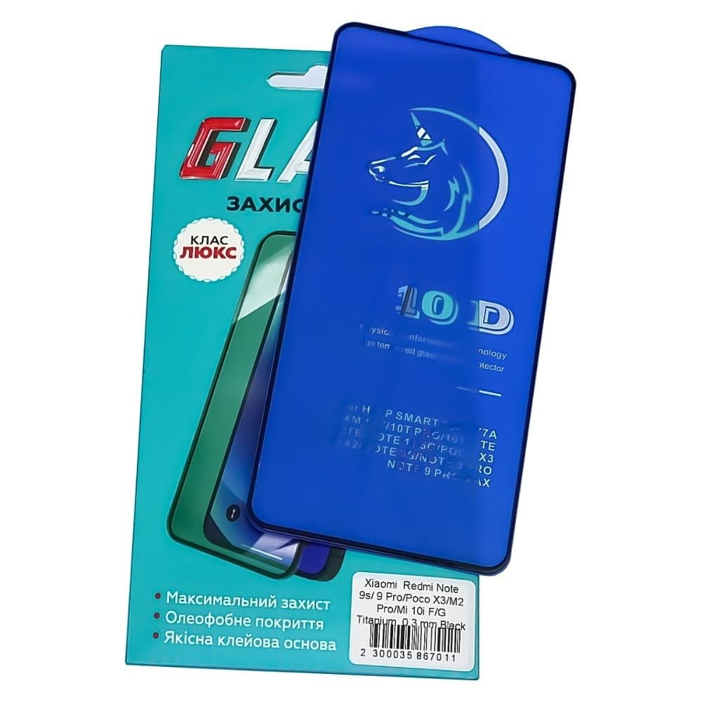 Захисне скло Xiaomi Mi 10i 5G, Poco M2 Pro, Poco X3, Redmi K50i, Redmi Note 9 Pro, Note 9 Pro Max, Redmi Note 9S, M2003J6B2G, M2003J6A1G, чорне, Люкс, Titanium, 0.3 мм, iNobi, Full Glue, клей на усій поверхні, сумісне з чохлом | Закаленное защитное стекло