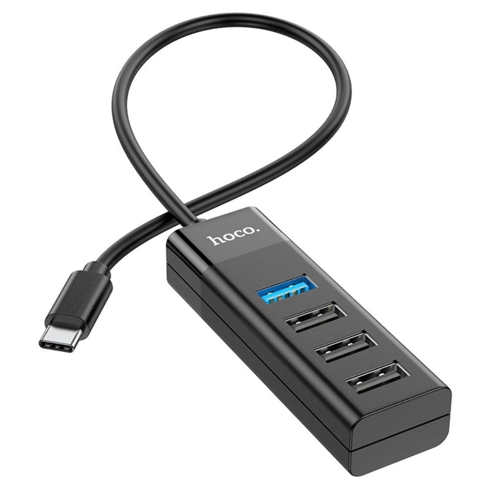 Мультиадаптер Hoco HB25, 4 в 1, Type-C на USB 3.0 (F), 3 USB 2.0 (F), чорний | USB-хаб