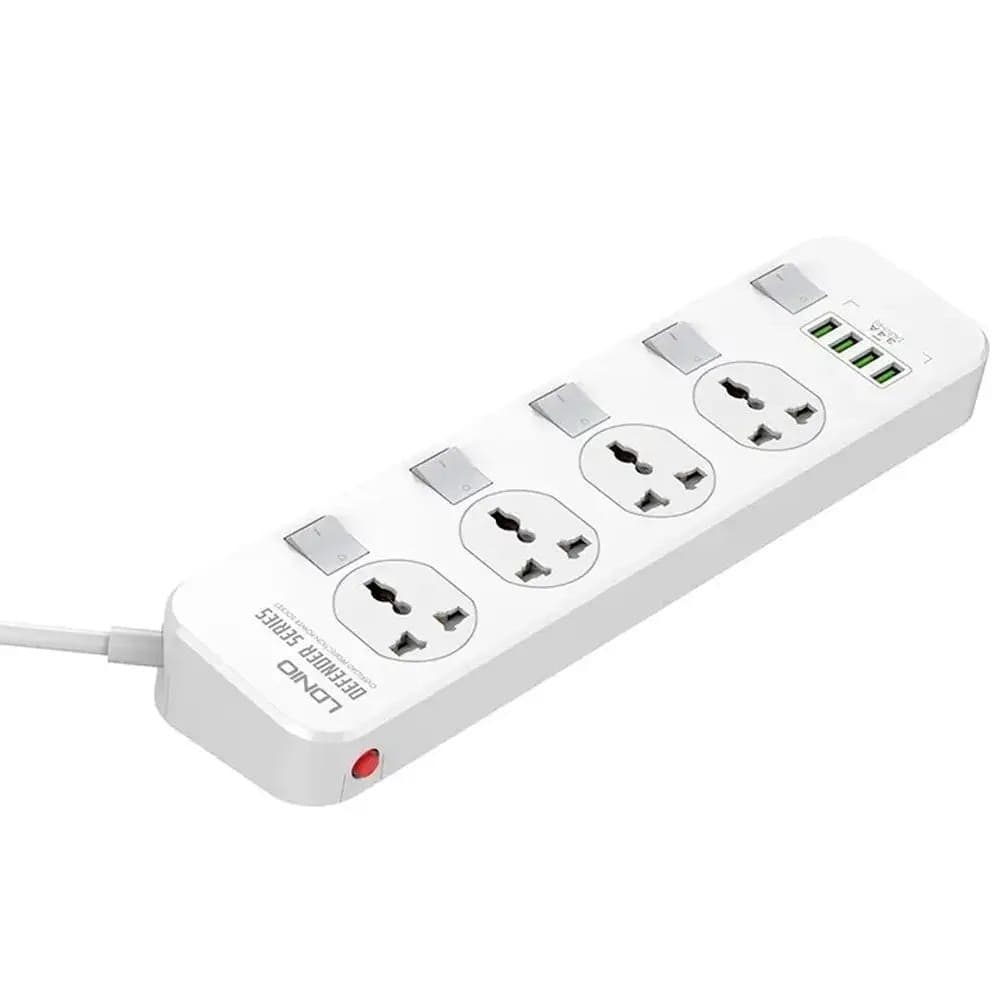 Сетевой удлинитель Ldnio SC4408EU, 4 розетки, 4 USB, 5V, 3.4 А, 17W, кабель 2м., білий