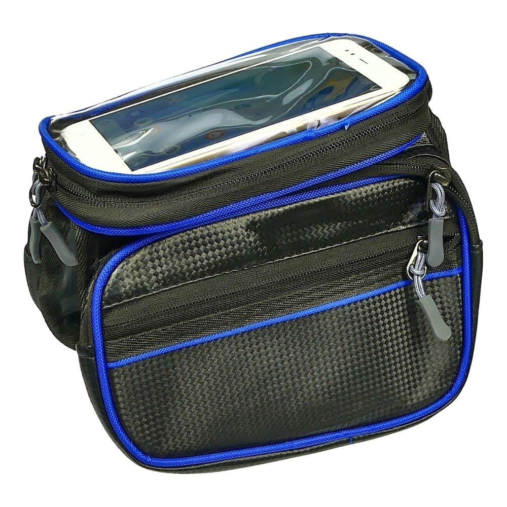 Вело-мото держатель-сумка, с двумя отсеками и держателем телефона, сенсорных телефонов, черно-салатовая