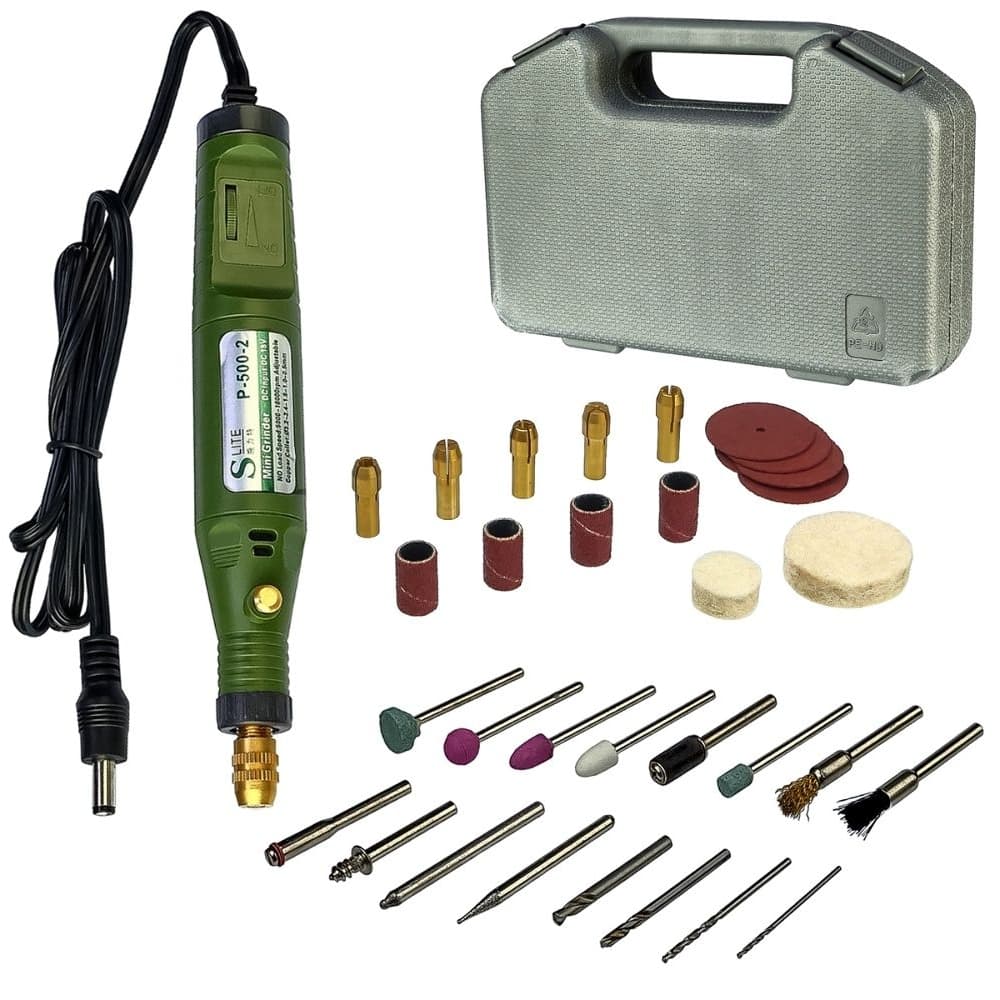Бормашина в кейсе Slite P-500-2 Mini - набор насадок для гравировки, шлифовки, полировки, регуляция крутящего момента, 18V, 20W