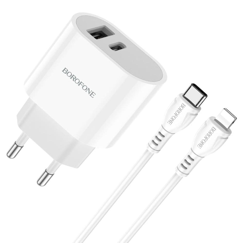 Сетевое зарядное устройство Borofone BA62A, 1 USB, 1 Power Delivery, с кабелем Type-C на Lightning, белое