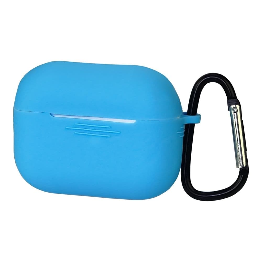Чехол силиконовый с карабином для Apple AirPods 3, блакитний