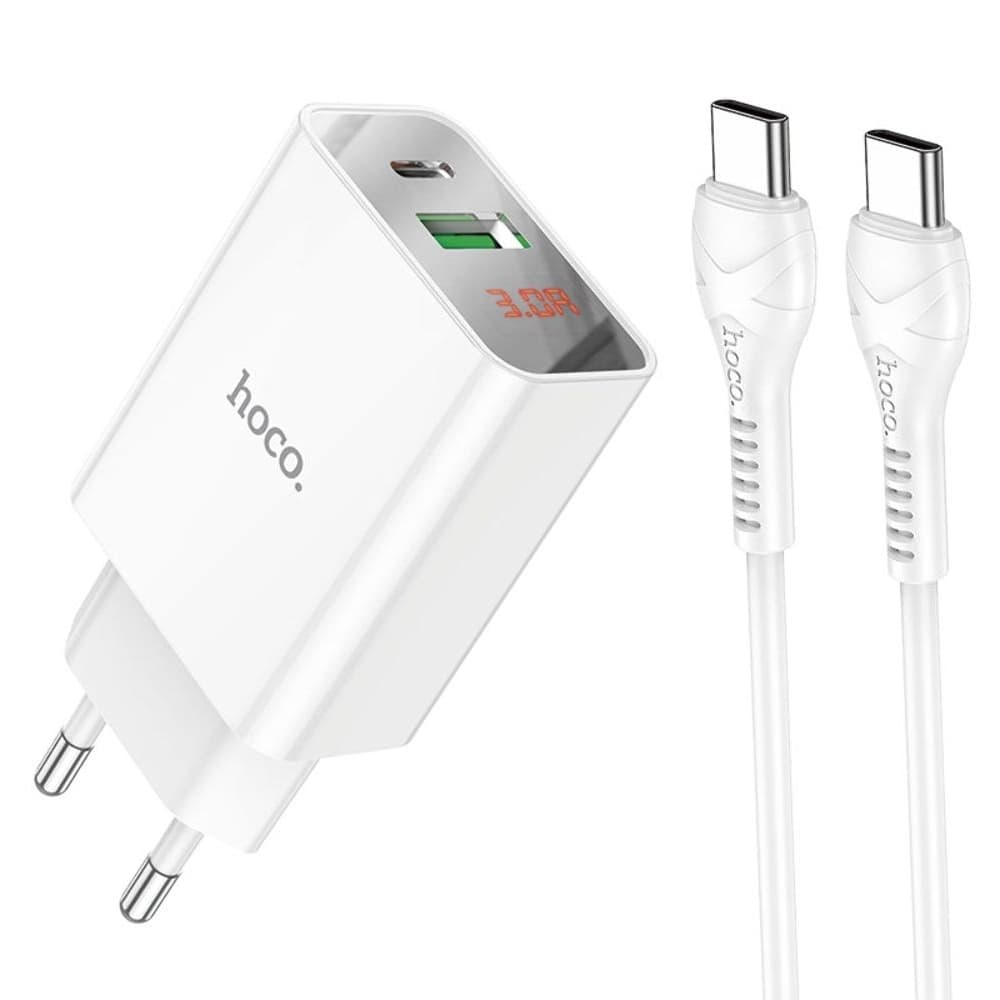 Сетевое зарядное устройство Hoco C100A, Power Delivery (20 Вт), Quick Charge 3.0, Type-C на Type-C, белое