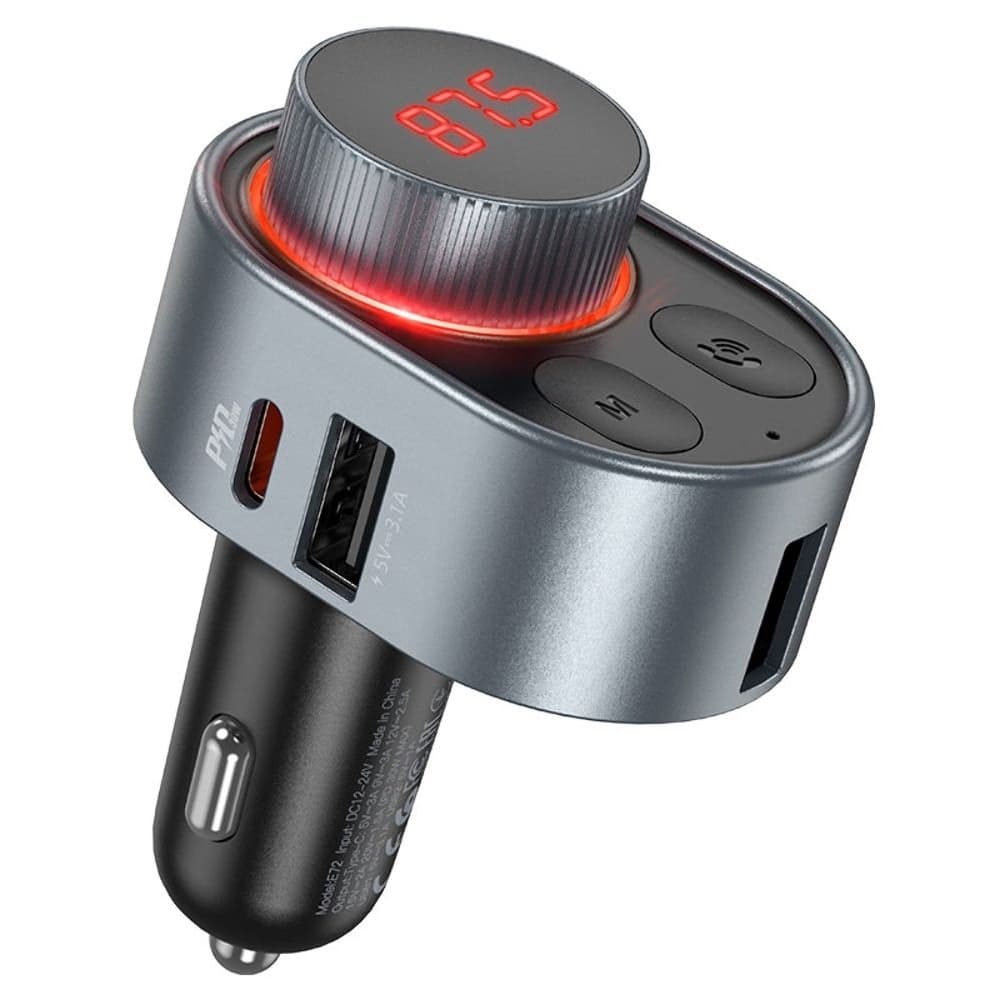 Автомобильний зарядний пристрій Hoco E72, Power Delivery, 30 Вт, 1A, с функцией FM модулятора, металлический, сірий | зарядка, зарядное устройство