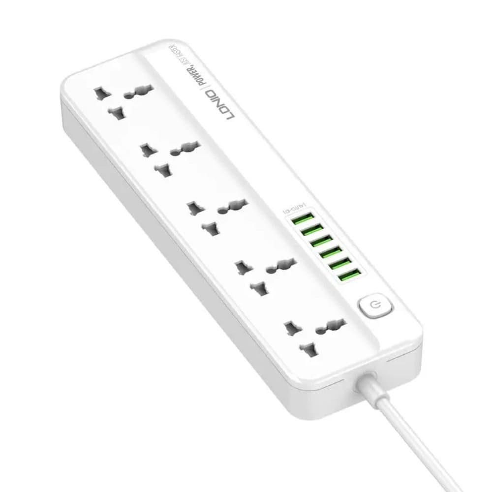 Сетевой удлинитель Ldnio SC5614, 5 розеток, 6 USB, 5V, 3.4A, 17W, кабель 200 см, білий