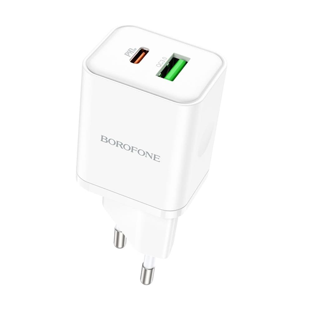 Сетевое зарядное устройство Borofone BN7, 1 USB, 1 USB Type-C, Quick Charge 3.0, Power Delivery (20 Вт), белое