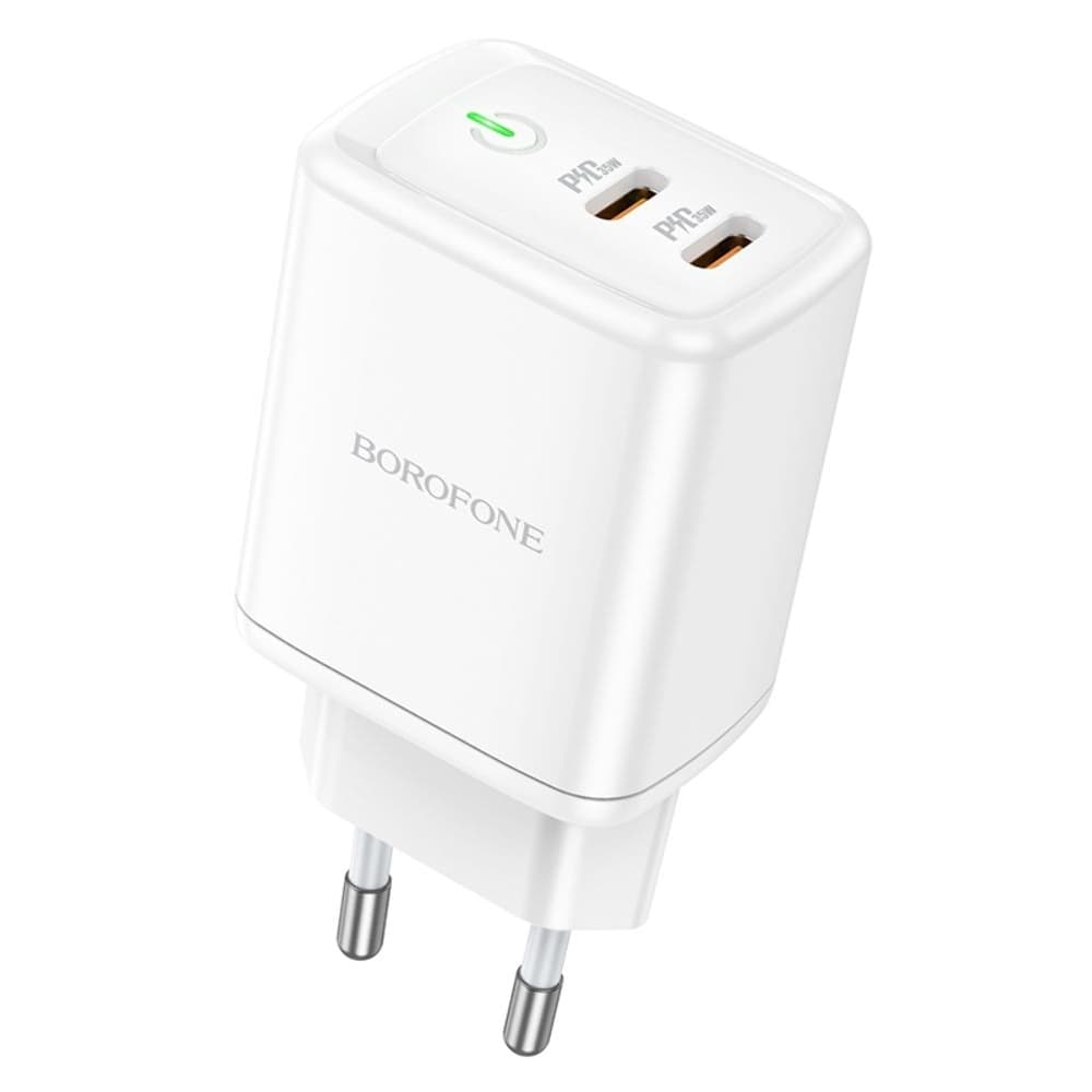 Сетевое зарядное устройство Borofone BN9, 2 USB Type-C, Power Delivery (35 Вт), белое