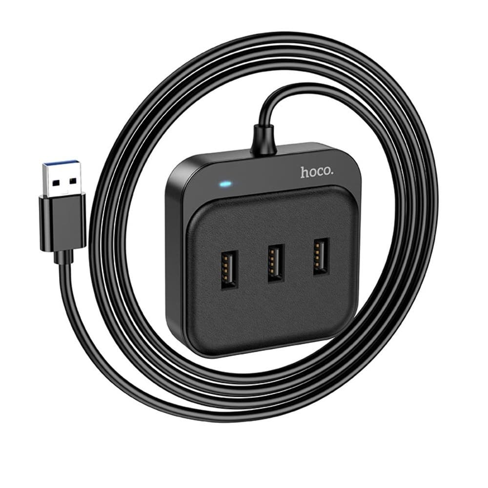 Мультиадаптер хаб Hoco HB31, 4 в 1, USB на USB 3.0 (F)/ 3 USB 2.0 (F), 120 см, чорний