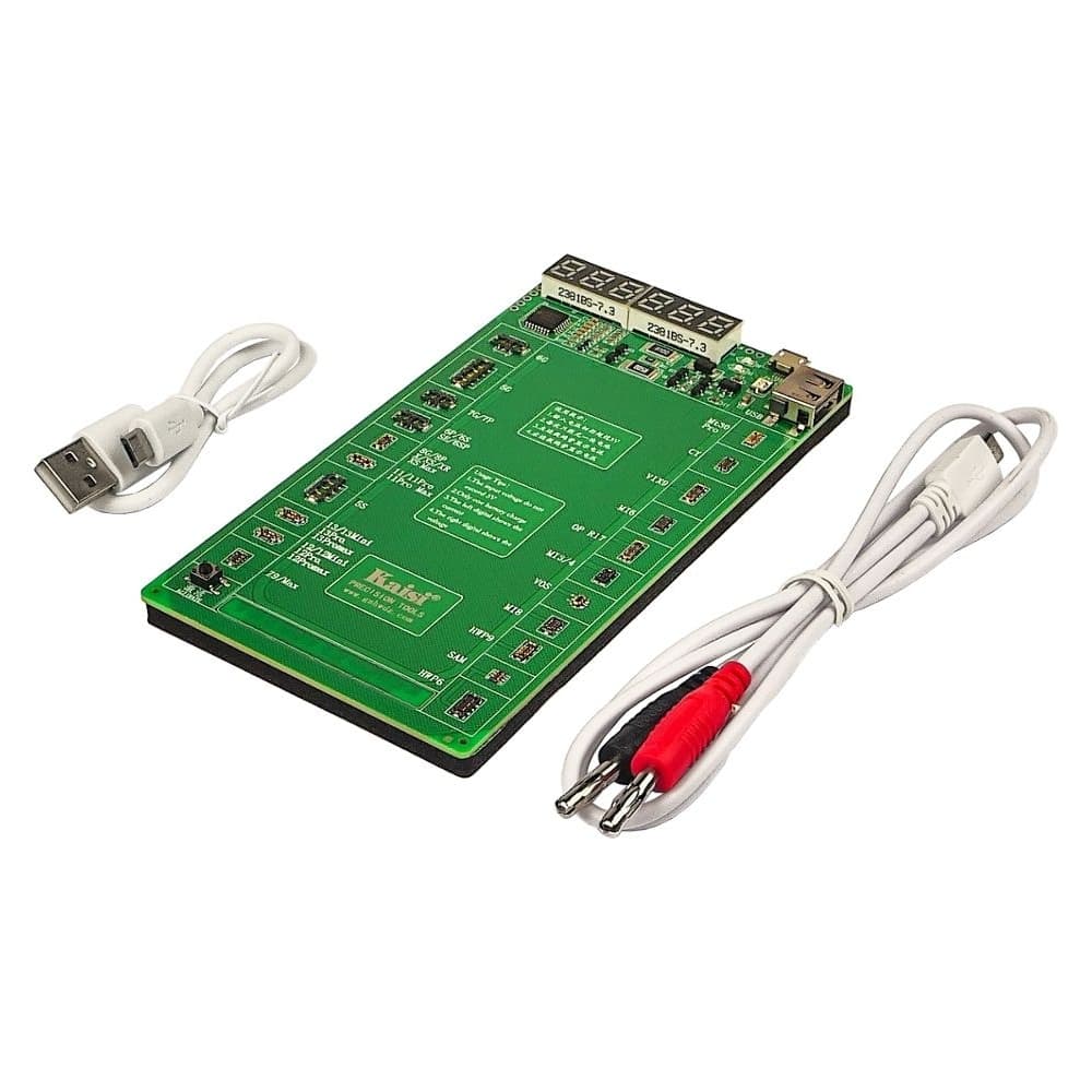 Плата активации и зарядки аккумуляторов Kaisi K-9208 V22 с цифр. инд. (5G-13 Pro Max, HUA, OPPO, VIVO, MI, SAM; кабели microUSB/USB A/штеккеры БП)