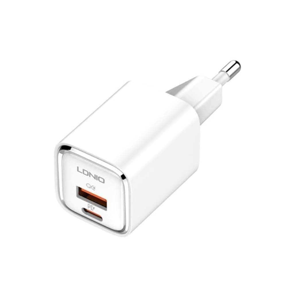 Сетевое зарядное устройство Ldnio A2317C, 1 USB, 1 Type-C, Quick Charge, Power Delivery, 30 Вт, белое, с кабелем Type-C на Type-C