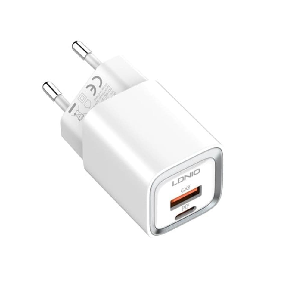 Сетевое зарядное устройство Ldnio A2318C, 1 USB, 1 Type-C, Quick Charge, Power Delivery, белое, с кабелем Type-C на Type-C
