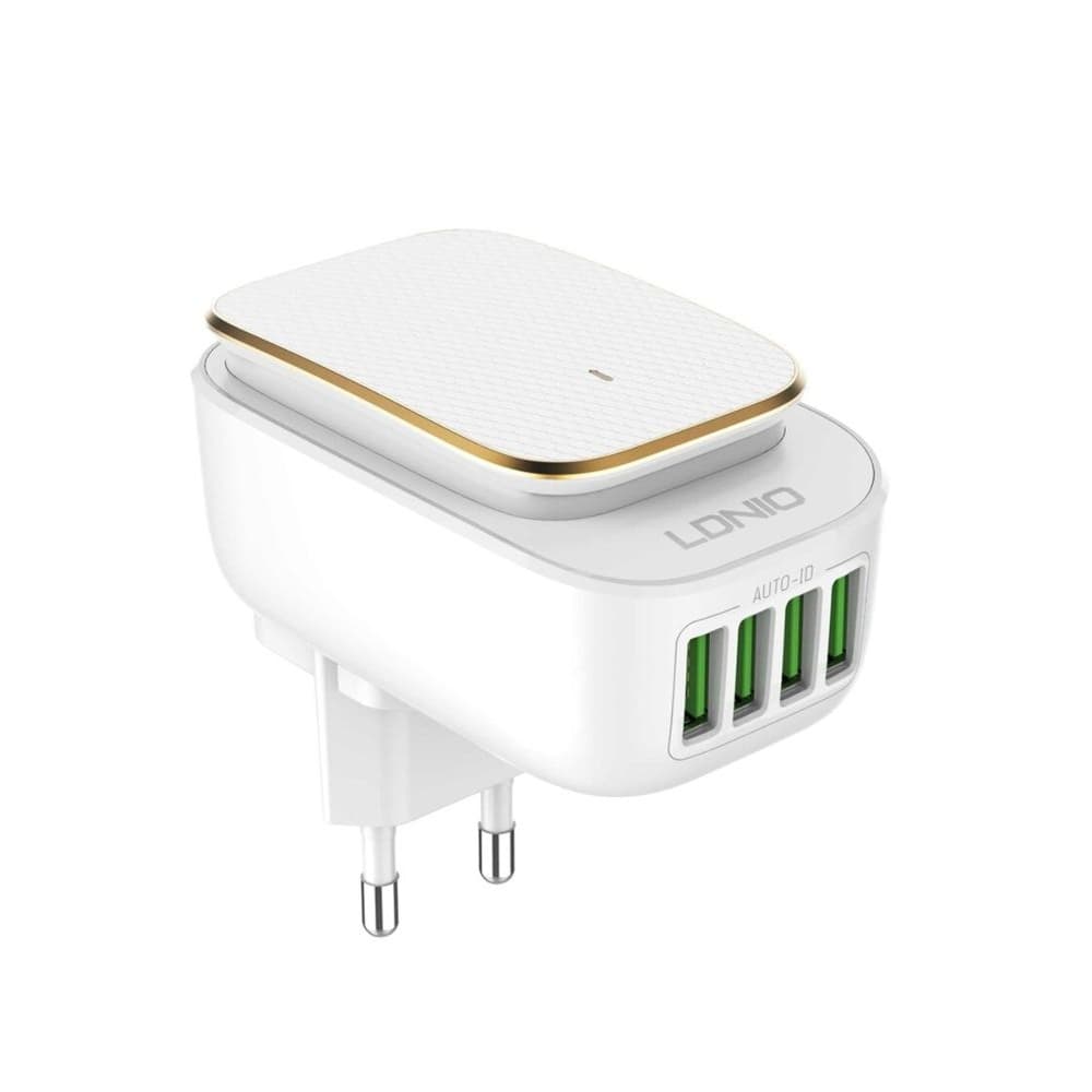 Сетевое зарядное устройство Ldnio A4405, 4 USB, ночник, белое, с кабелем USB на Type-C