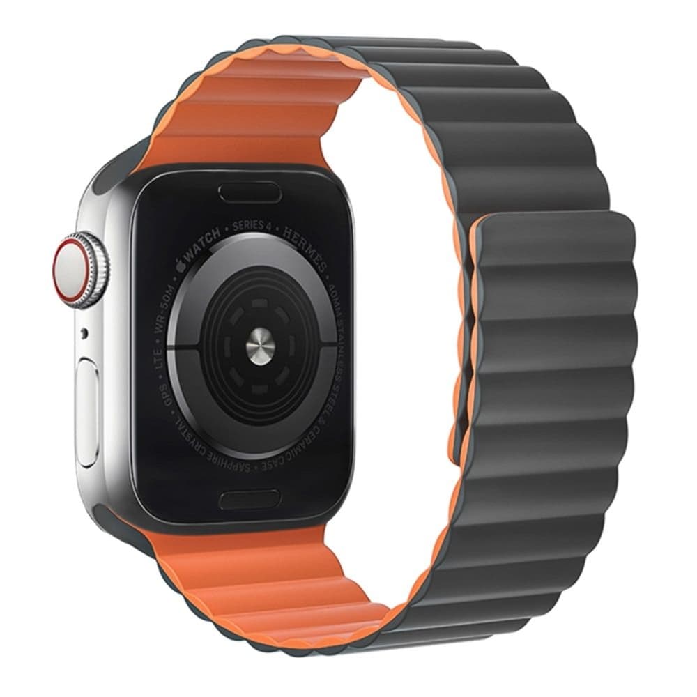 Ремінець силіконовий Hoco iWatch WA07 magnetic, 42, 44, 45, 49 мм, grey Orange | ремешок силиконовый