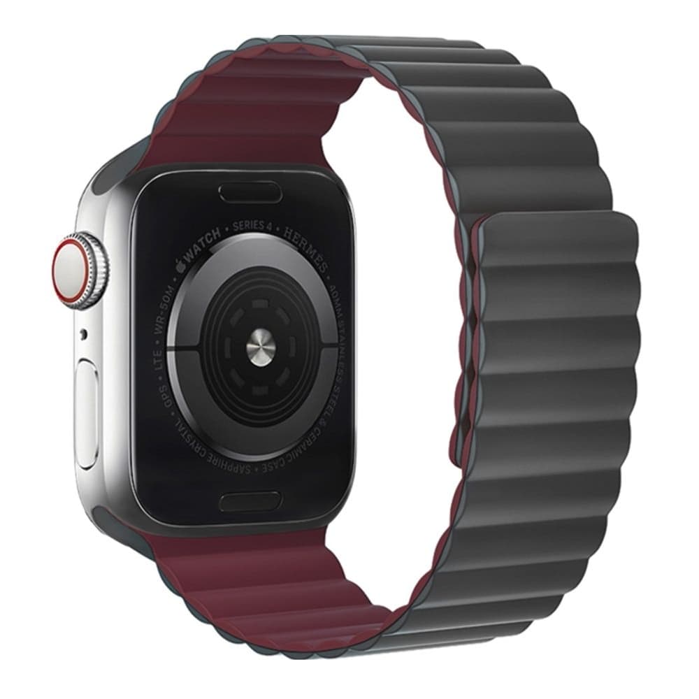 Ремінець силіконовий Hoco iWatch WA07 magnetic, 42, 44, 45, 49 мм, grey red wine | ремешок силиконовый