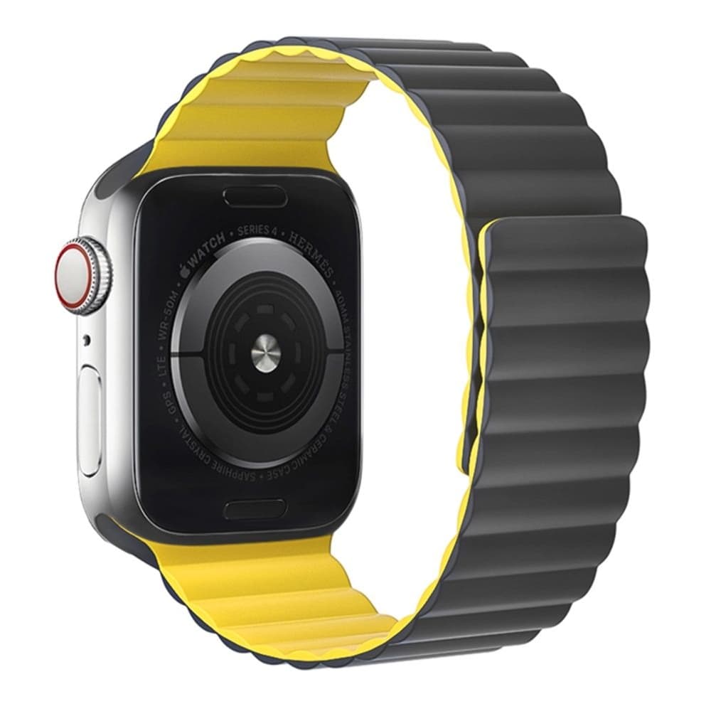 Ремінець силіконовий Hoco iWatch WA07 magnetic, 42, 44, 45, 49 мм, grey yellow | ремешок силиконовый