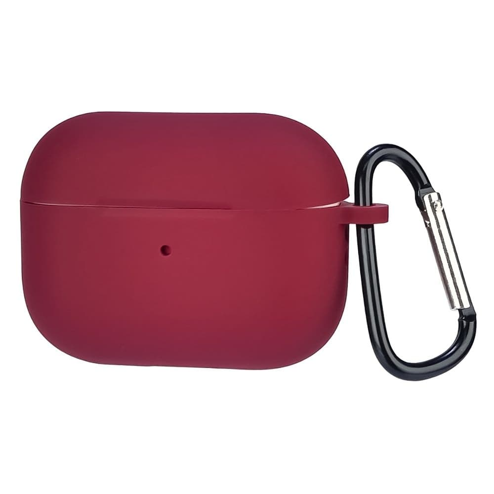 Чехол силиконовый с карабином Apple AirPods Pro 2, бордовый, Люкс