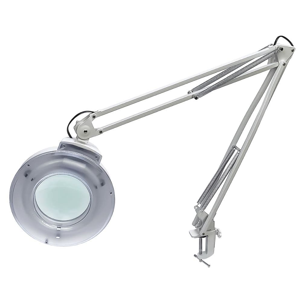 Лупа Aida A-195, на складной ноге, со струбциной, с подсветкой, d=126 мм, 5X