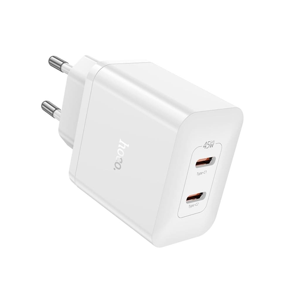 Сетевое зарядное устройство Hoco N35, 2 USB Type-C, Power Delivery (45 Вт), белое