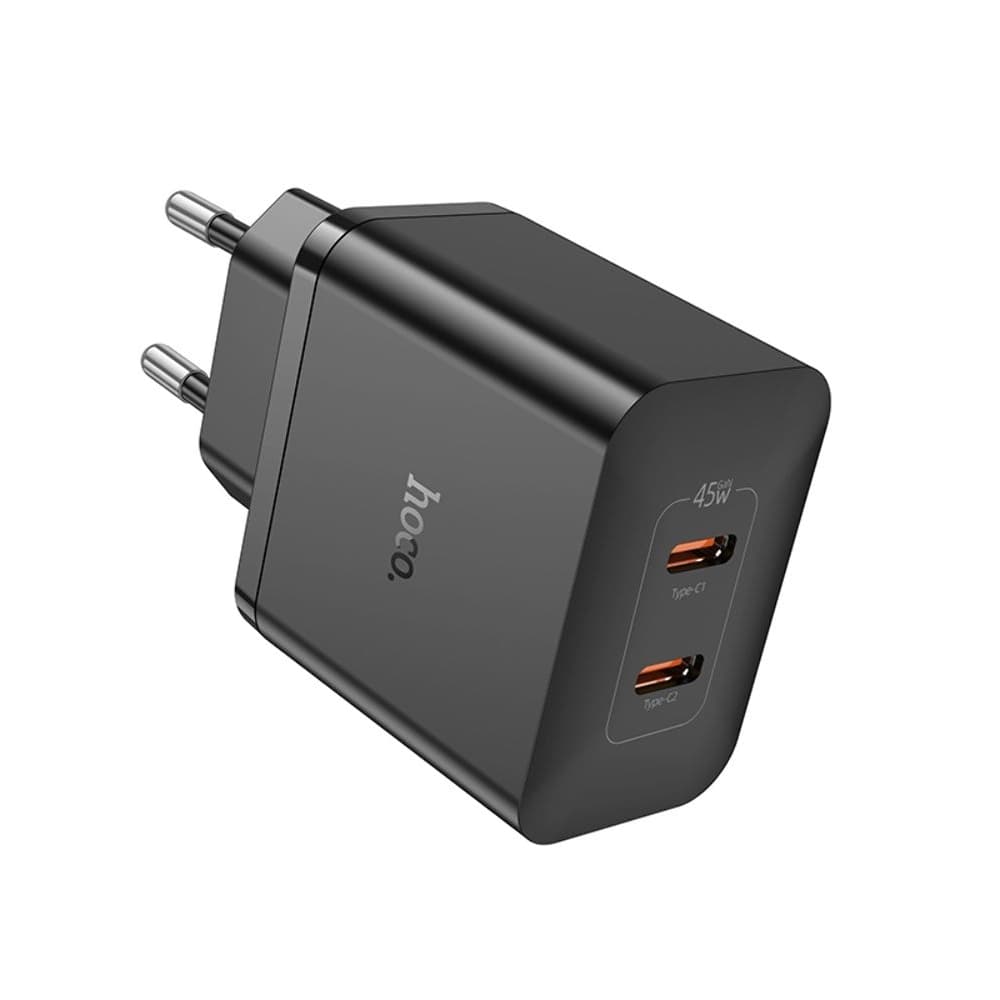 Сетевое зарядное устройство Hoco N35, 2 USB Type-C, Power Delivery (45 Вт), черное