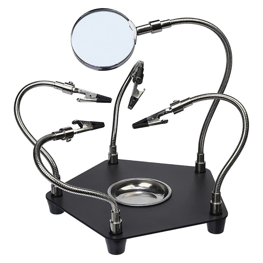 Тримач плат TE-806, с зажимами на гибких ножках (4 шт), металлическим лотком и линзой (d=62 мм, 3x) | держатель