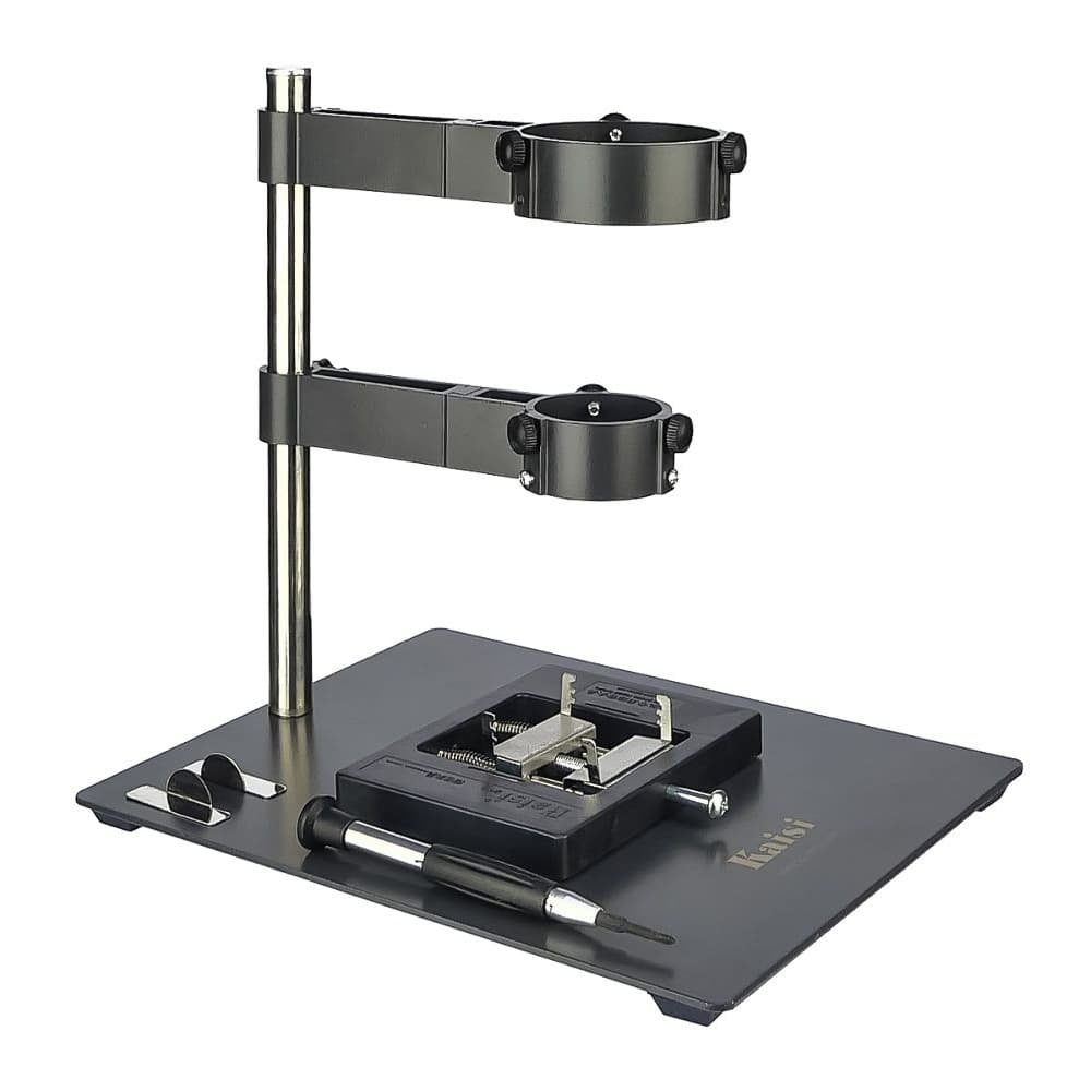 Тримач фена (третья рука) Kaisi F-204, диаметр крепёжных колец 41 мм и 63 мм, с двумя держателями плат | держатель