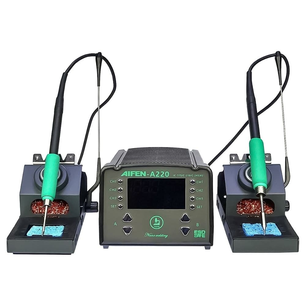 Паяльная станция прецизионная Aifen A220, 2 паяльника стандарта JBC 210 и 245, 6 каналов памяти, 350 Вт, 100 - 450 C