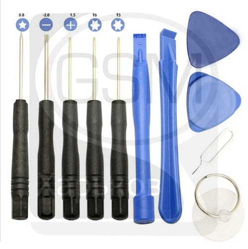 Инструмент для разборки Apple iPhone 4, Apple iPhone 4S, Apple iPhone 5, Apple iPhone 5C, Apple iPhone 5S, Apple iPhone 6, Apple iPhone 6 Plus; планшетов Apple iPad 2, iPad 3, iPad 4, iPad 5 Air, iPad Mini, iPad Mini 2 Retina, 7 инструментов - 5 отверток, 2 медиатора, 2 лопатки, присоска, скрепка