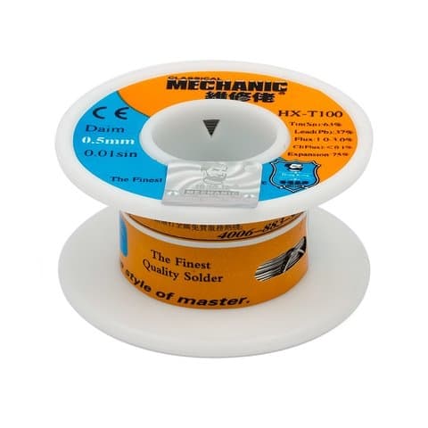Припой Mechanic HX-T100, Sn 63%, Pb 37%, 50 г, 0.5 мм, флюс 1-3%